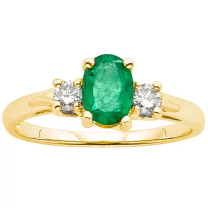 Three Stone Oval Emerald Ring with 0.20CT. T.W. Diamond Set in 14K Gold