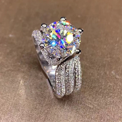 Six Claw D Color 5 Carat Big Moissanite Wedding Ring S925 Silver Plated Pt950