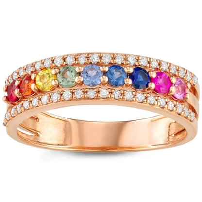 Rainbow Sapphire and Diamond Ring in 14K Gold