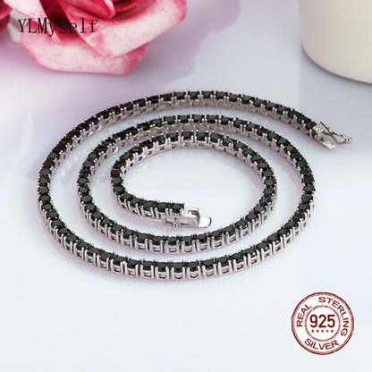 16-24 Inch (41-60 Cm) Real 925 Sterling Silver Tennis Chain Necklace Pave 3 Mm
