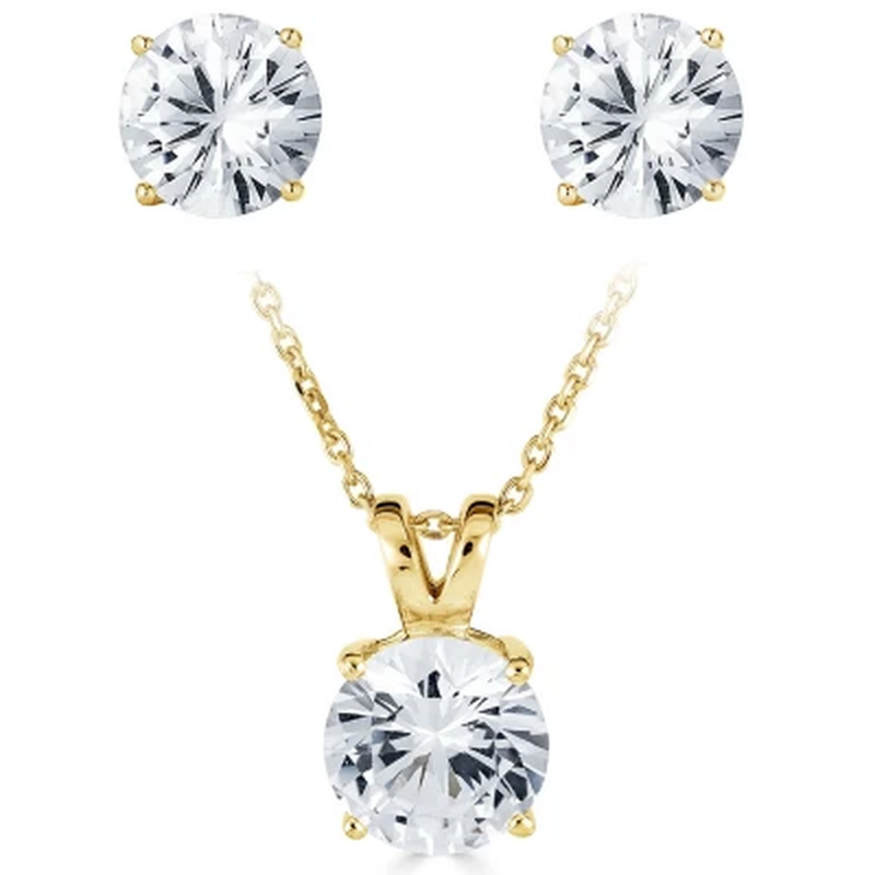 14K Gold Lab Created White Sapphire Pendant and Earring Set