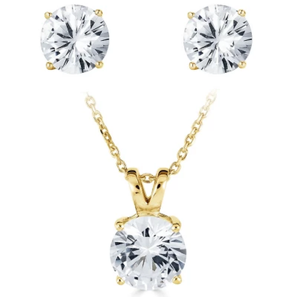 14K Gold Lab Created White Sapphire Pendant and Earring Set