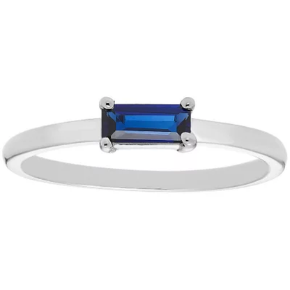 Lab Blue Sapphire Baguette Ring in 14K Gold