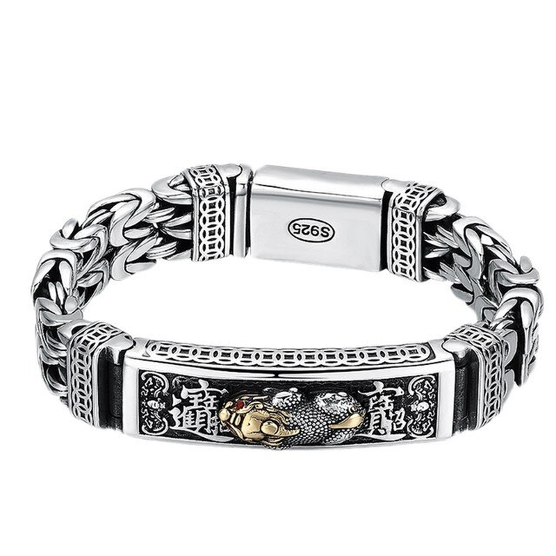 New Real Solid S925 Silver Retro Lucky Pixiu Man Bracelet Thick Style