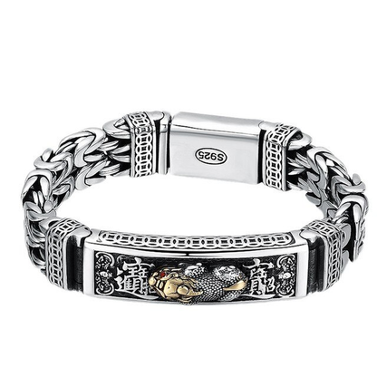 New Real Solid S925 Silver Retro Lucky Pixiu Man Bracelet Thick Style