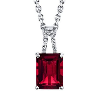 Emerald Cut Gemstone Pendant with Diamond Accent in Sterling Silver
