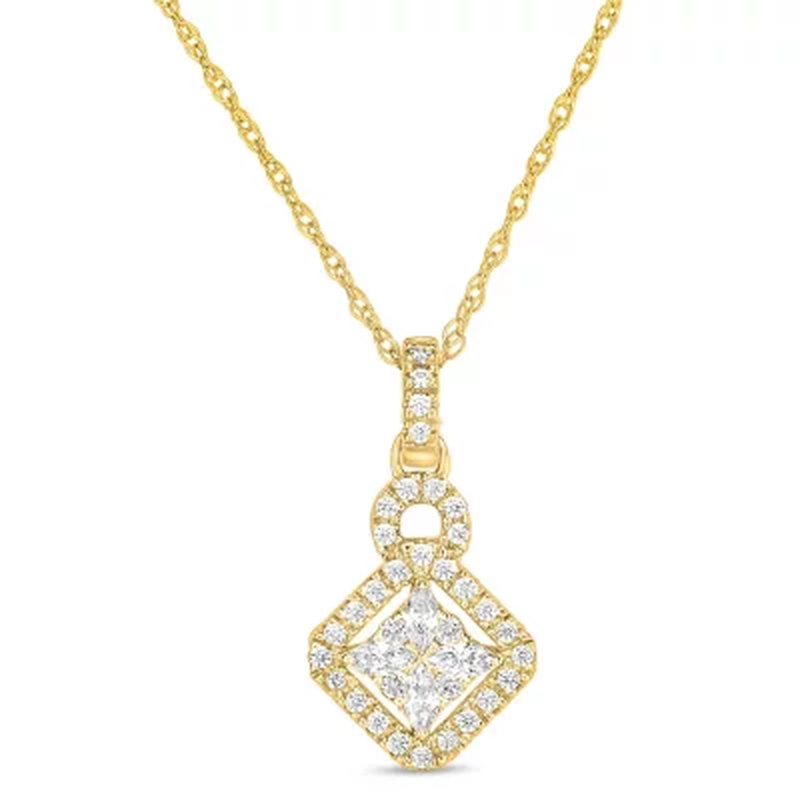 0.23 CT. T.W. Marquise and round Kite-Shape Dangle Pendant in 14K Gold
