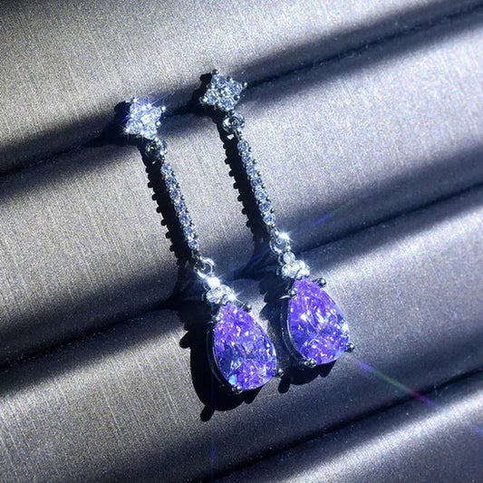 Lucky Amethyst Jewelry Inlaid Natural Amethyst Drop Pear-shaped Earrings Earrings Super Flash Zircon Earrings