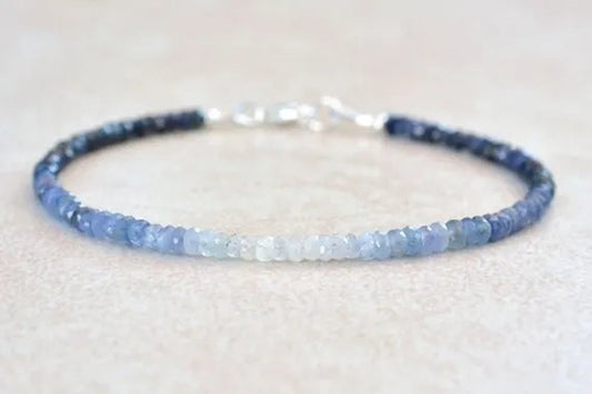 September Birthstone Bracelet, Ombre Sapphire Gemstone Bracelet, Natural Blue Sapphires, Bead Bracelet, Birthstone Bracelet