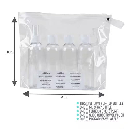 Travel Bottle and Cosmetic/Toiletry Bag Set (7-Piece)
