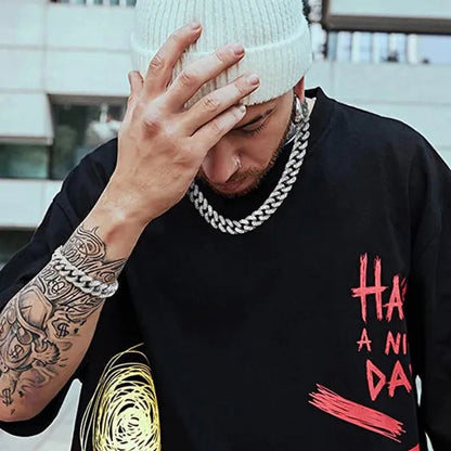Cuban Link Chain Gold Silver Plated Bling Miami Cuban Necklace Diamond Chain for Fashion Men Iced Out Hip Hop Jewelry 1Pcs