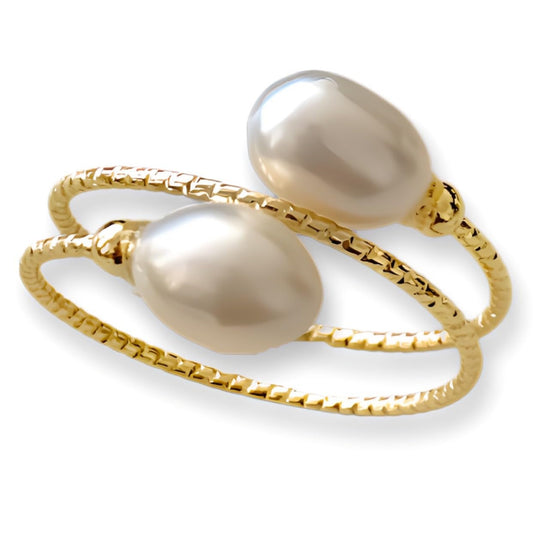 Handcrafted Natural Freshwater Baroque Pearl Ring,Winding Design,Opening Adjustable,14K Gold Plated Material,Helix