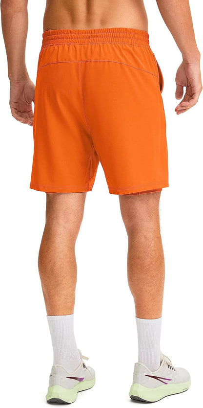 Men'S 2 in 1 Running Shorts with Liner 7 Inch Training Gym Athletic Workout Shorts for Men with Zipper Pockets
