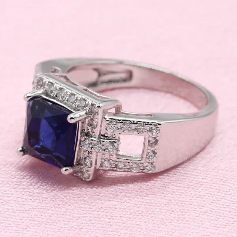 Women Fashion Silver Blue Zircon Ring Earrings Bracelet Pendant jewelry sets