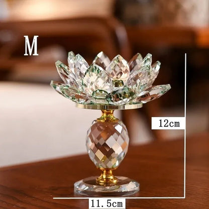 Crystal Glass Lotus  Candle Tea Light Holder Buddhist Candlestick Home Decoration