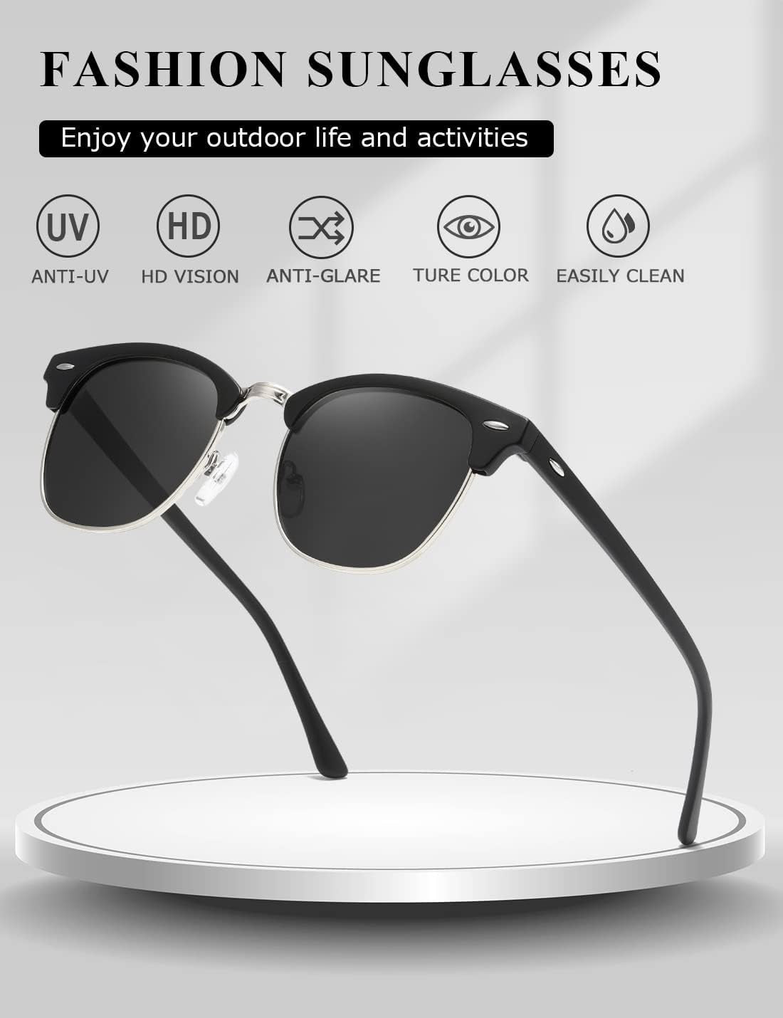 Polarized Sunglasses For Women And Men Semi Rimless Frame Retro Sun Glasses AE0369
