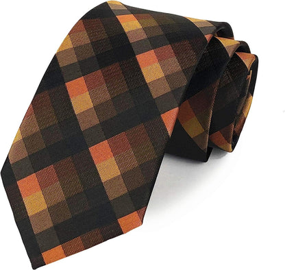 Men'S Classic Checks Dark Blue Grey Jacquard Woven Silk Tie Necktie