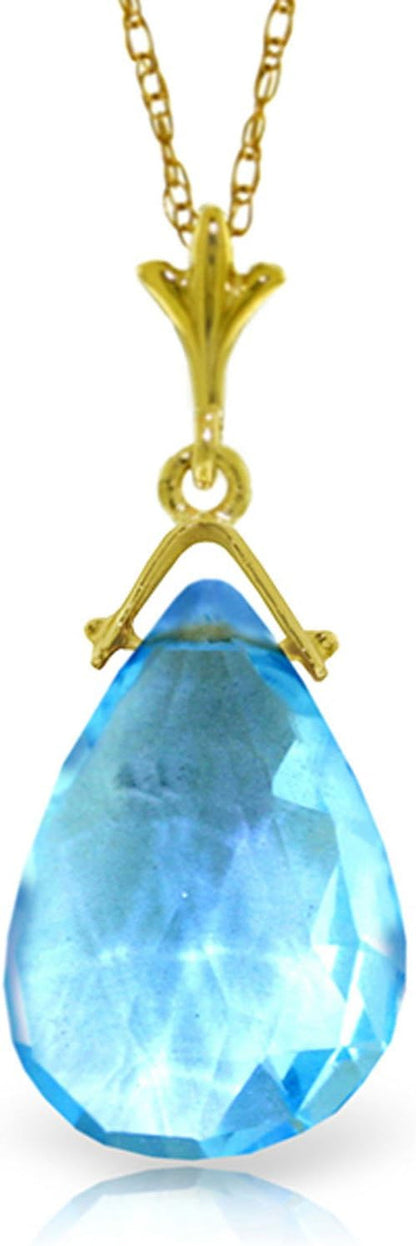 Natural Blue Topaz Drop Pendant Necklace, 5.10 Carat Ctw, 9K Solid Gold, 15 X 10 Mm Pear Shape Flat Briolette Cut