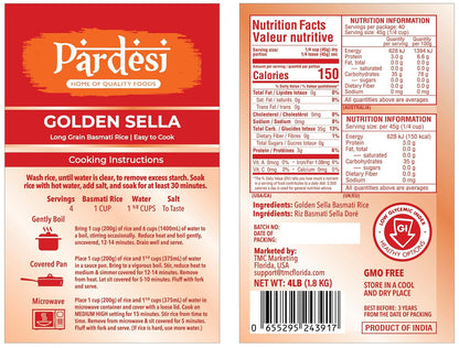 Basmati Golden Sella Parboiled Rice 4LB - Easy to Cook - Low Glycemic Index