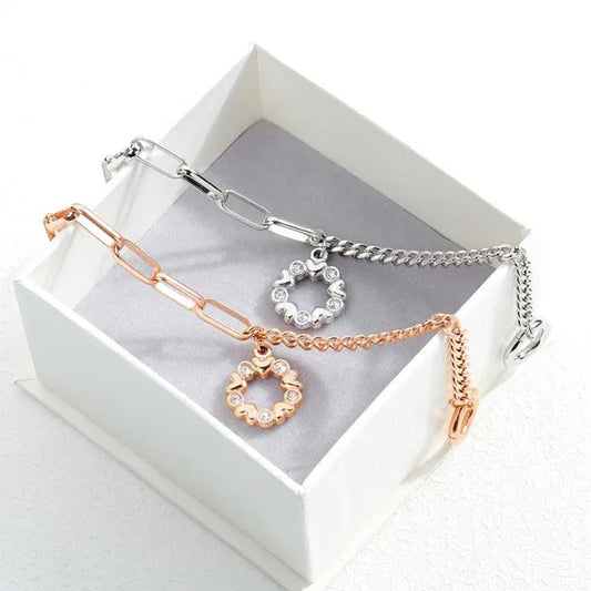 Stainless Steel CZ Bracelet Silver Rose Gold Color Love Heart Pattern Decorating Chain Bracelets