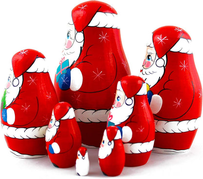 Matryoshkas Russian Nesting Dolls Christmas Santa Claus Set 7 Pcs Unique Stocking Stuffer Ideas