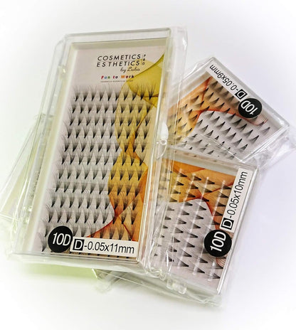 Set of 3 Trays - Eyelash Extensions - Russian Mega Volume Premade Fans 10D, 0.05 Thickness, D Curl, 9Mm, 10Mm and 11Mm