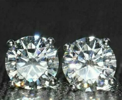 Dazzling 925 Solid Sterling Silver Round Brilliant Cut White Sapphire Diamond Moissanite Solitaire Stud Earrings (S925 STAMP)