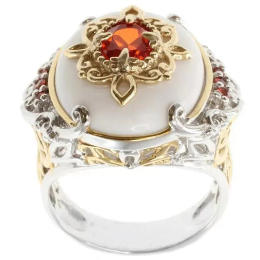 Vintage  925 Sterling Silver Natural shell Baroque ring European and American luxury color separation gold-plated Ruby Ring 7 - 10