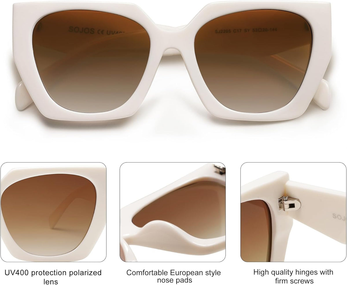 Trendy Oversized Polarized Sunglasses Womens Big Square Cateye Sunnies, Lentes De Sol Para Mujer SJ2205