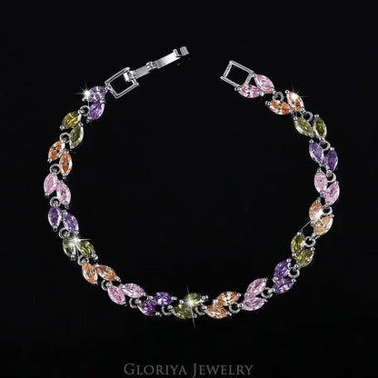 Gloriya Silver Plated Inlay Black and White AAA Grade CZ Crystal Leaf Chain Bracelet Bangle for Women 2024 Fashion Design Fashion Mujer Jewelry