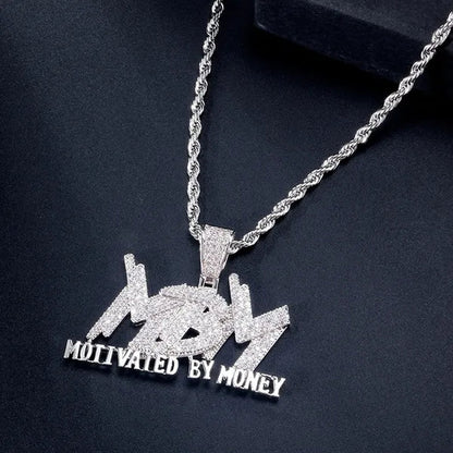 Hip Hop Men and Women Cubic Zircon MBM Letter Pendant Iced Out Full Diamond Necklace Jewelry Gift