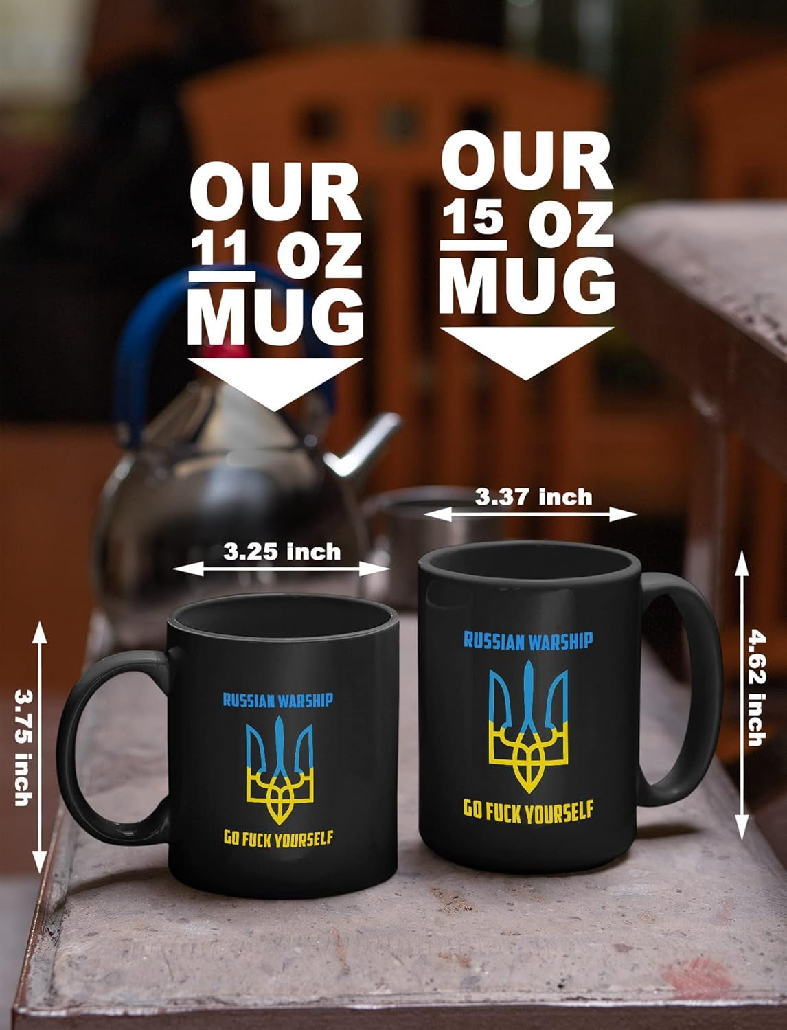 Design Ukraine'S Symbol Works with Russian Warship Go F-Ck Yourself Mug 15 Oz Black