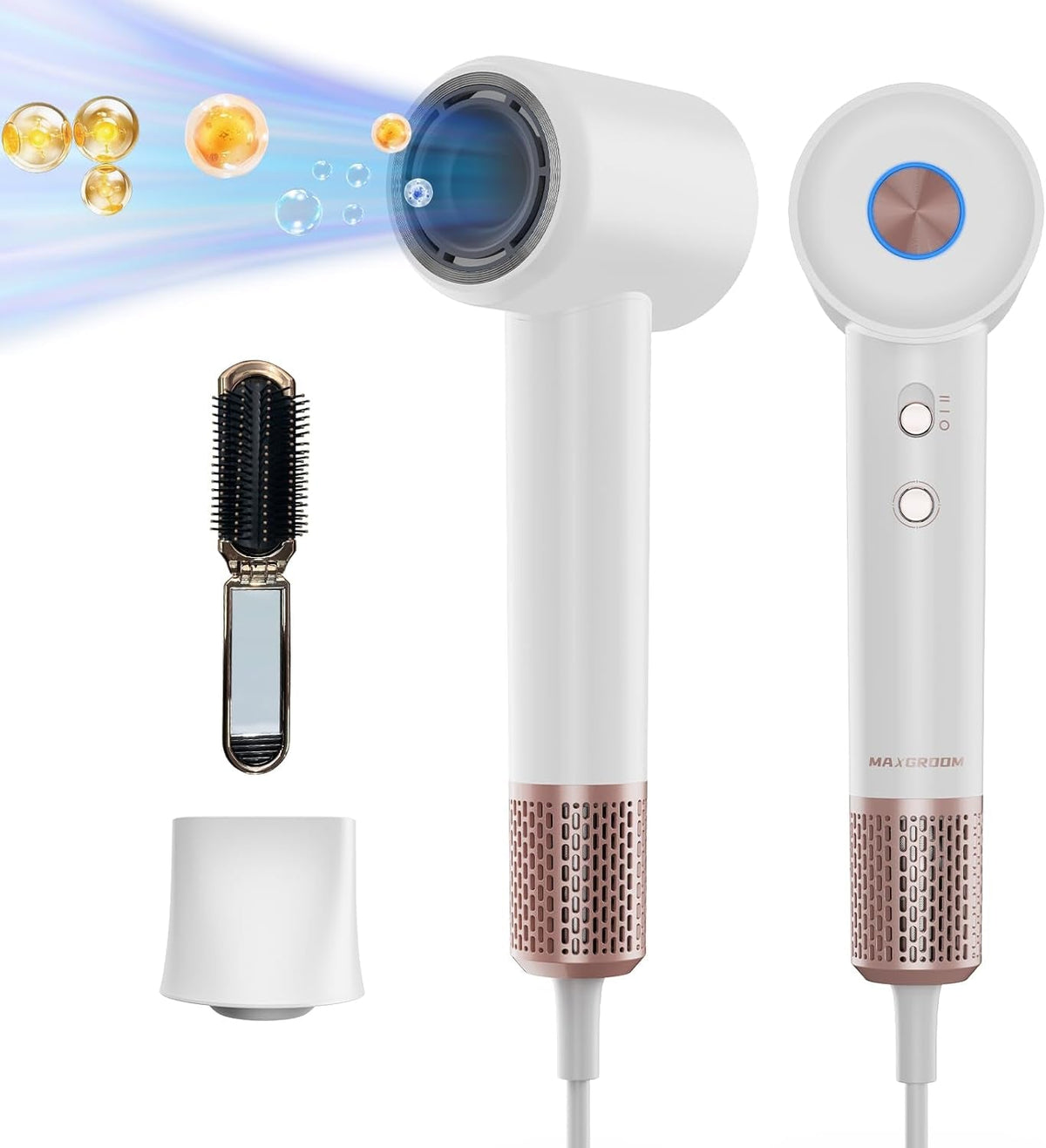 Negative Ionic High Speed Hair Dryer, Professional Brushless Blow Dryer for Fast Drying, 2 Speeds & 4 Temps Thermo-Control, Lightweight & Quiet Hairdryer for Home & Travel