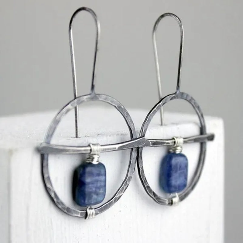 Classic Retro Carving Flower Sapphire Gemstone Thai Silver Earrings for Women Temperament Birthday Anniversary Gift Wedding Engagement Party Earring