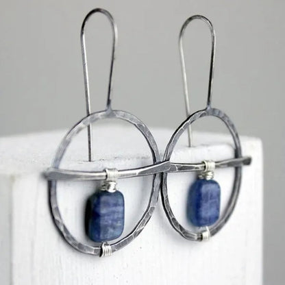 Classic Retro Carving Flower Sapphire Gemstone Thai Silver Earrings for Women Temperament Birthday Anniversary Gift Wedding Engagement Party Earring