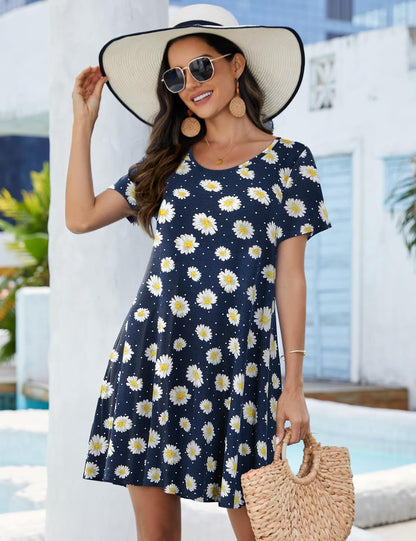 plus Size Summer T-Shirt Casual Dresses for Curvy Women Flowy Swing