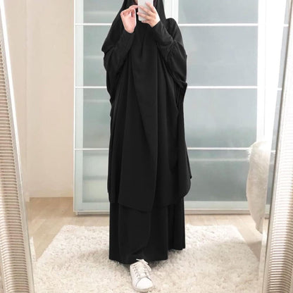 Prayer Clothes for Muslim Women Islamic Abaya Suit Maxi Skirt + Khimar Hijab 2Pcss Burka Jilbab Kaftan
