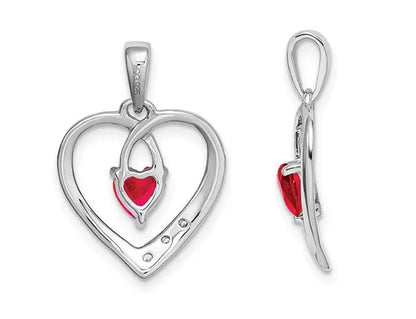 3/10 Carat (ctw) Ruby Heart Pendant Necklace in 14K White Gold with Chain