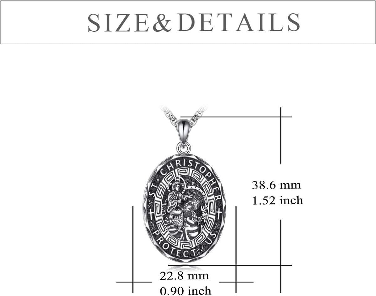 Patron Saint Necklace Sterling Silver Amulet Medal Pendant Religious Protector Jewelry Gifts for Women Men