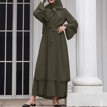 Abayas Muslim Dress for Women Long Sleeve Islamic Abaya Eid Dubai Kaftan Dresses Middle East Prayer Dress Chiffon Robe