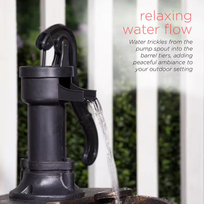 27 In. Tall 2-Tier Barrel and Pump Waterfall Fountain, Bronze Finish