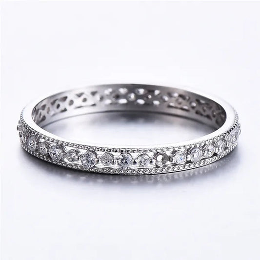 Exquisite 925 Sterling Silver/Black Gold/Gold/Rose Gold Single Ring White Full Diamond Ring Wedding Jewelry Gift