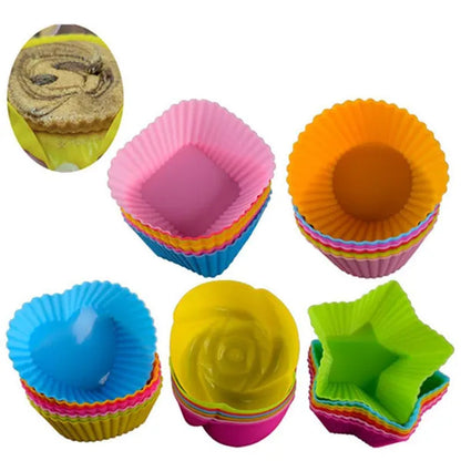 3/6/12/18/24pcs New Silicone Muffin Cake Cups for Kitchen Baking Circular Shape Square Shape Star Rose Pudding Cake Cup Creative Heart Shaped Rice Cake Cup Baking for Cupcakes and Muffin Bakeware Silicone Mold