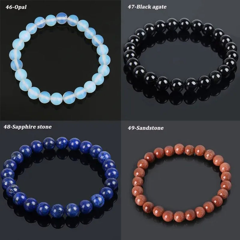 113 Style 8mm Beads Bracelet Men and Women Diy Stone Beads Bracelet Round Turquoise Agate Crystal Chalcedony Opal Beaded Bracelet Wholesale