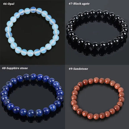 113 Style 8mm Beads Bracelet Men and Women Diy Stone Beads Bracelet Round Turquoise Agate Crystal Chalcedony Opal Beaded Bracelet Wholesale