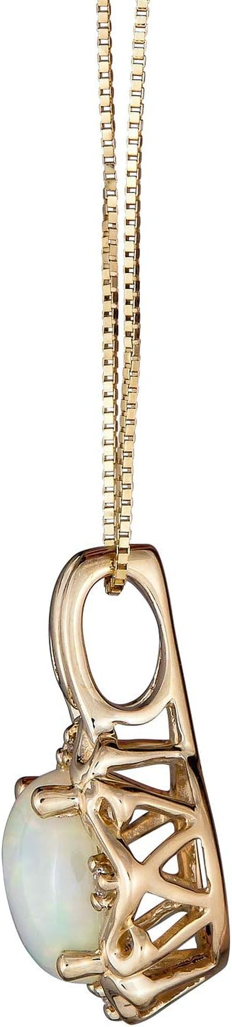 10K Yellow Gold Natural Opal Natural Diamond (I1,I2) Pendant Necklace with Gold Chain for Women Jewelry Gifts