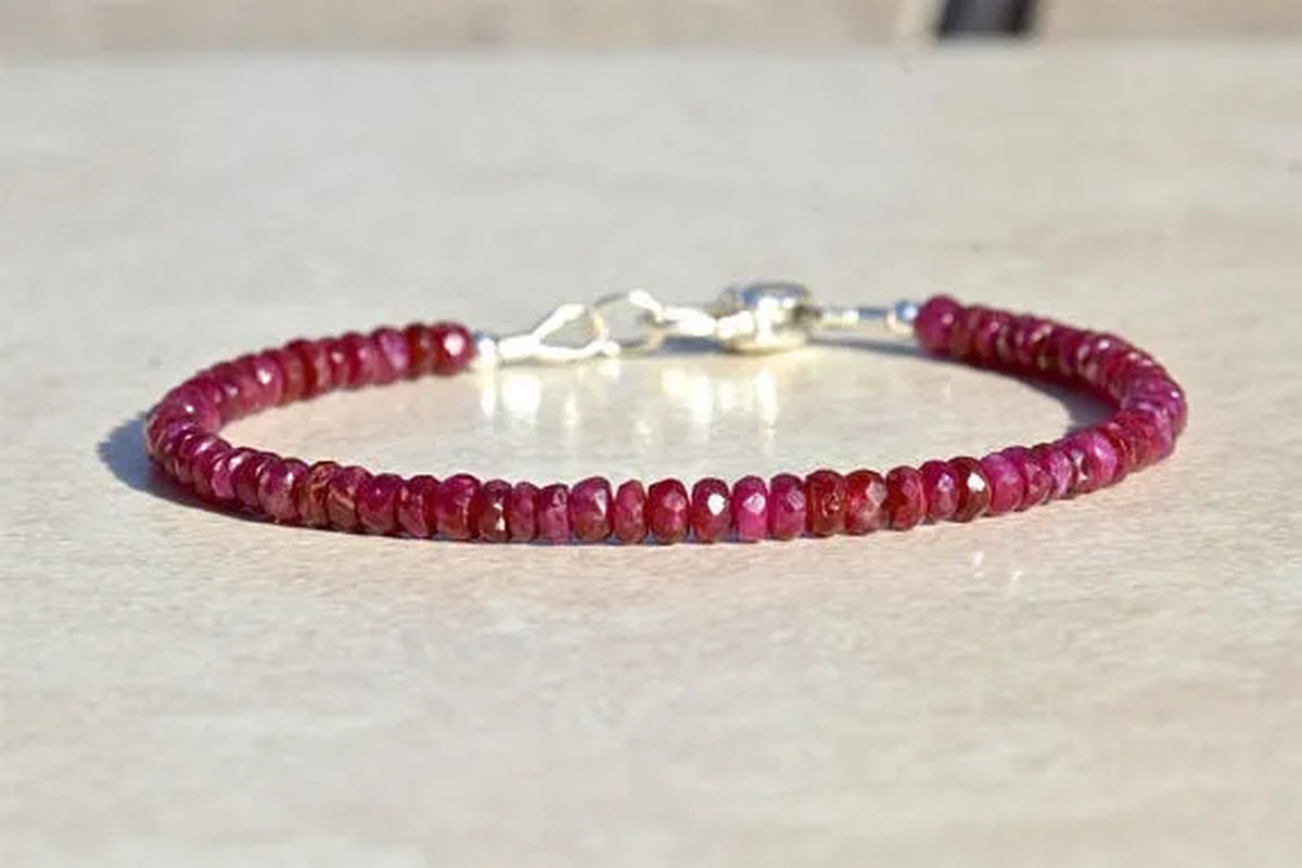 Ruby Bracelet July Birthstone Bracelet Beaded Bracelet Natural Ruby Gemstone Bracelet