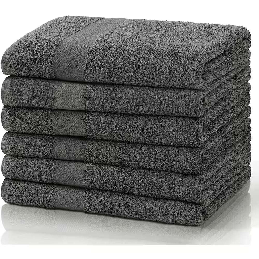 6-Piece Gray Highly Absorbent Cotton Quick Drying Bath Towel Set