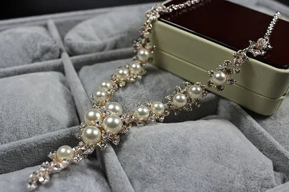 Fashion Clavicular Brilliant Diamond Crystal Necklace Charms Pendant Necklaces Handmade Pearl Wedding Party (Not Include Box)