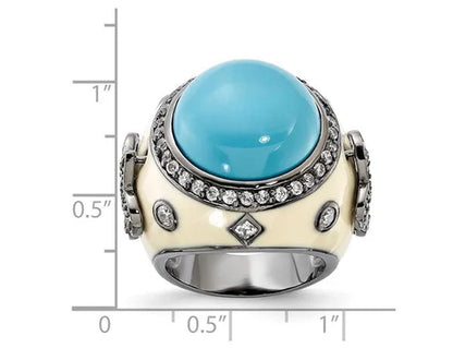 Sterling Silver Synthetic Turquoise Cocktail Fleur-De-Lys Ring with Synthetic Cubic Zirconia (CZ) in Sterling Silver